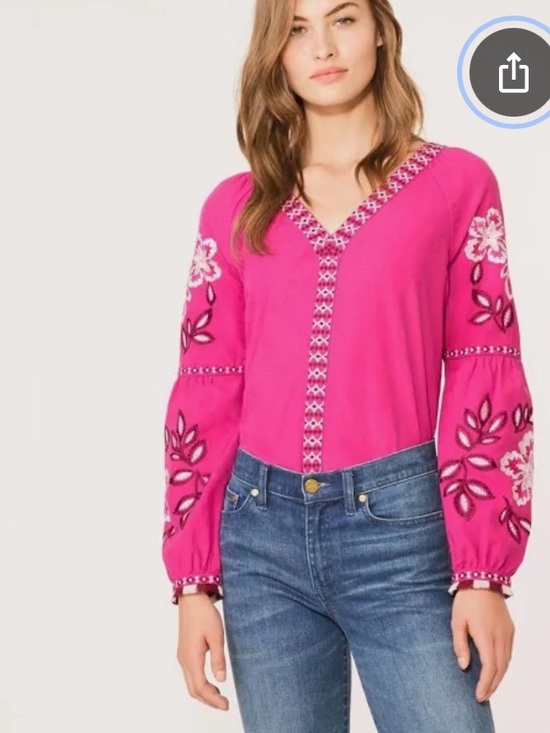 Tory Burch Tops - Tory Burch Fuchsia Embroidered Blouse